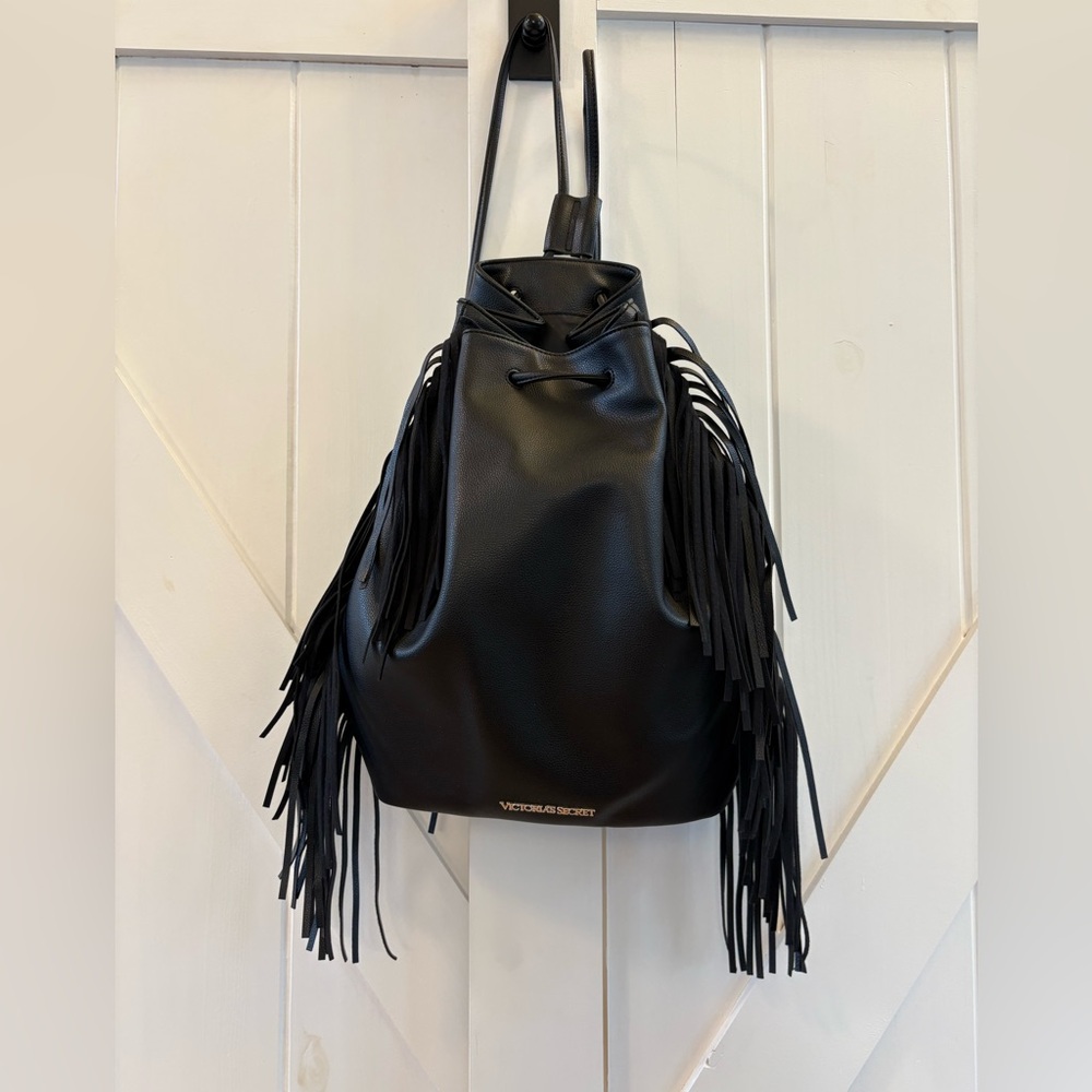Victoria’s Secret Fringe Vegan Pebbled Leather Drawstring Backpack